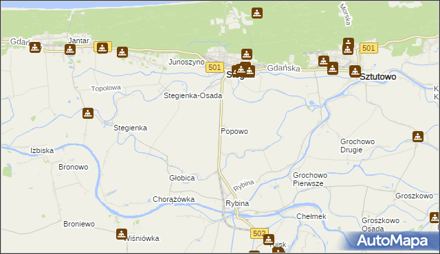 mapa Popowo gmina Stegna, Popowo gmina Stegna na mapie Targeo