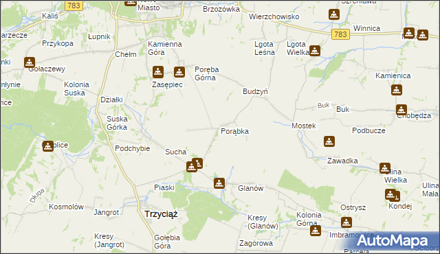 mapa Porąbka gmina Trzyciąż, Porąbka gmina Trzyciąż na mapie Targeo