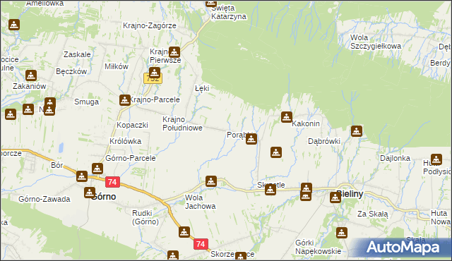 mapa Porąbki gmina Bieliny, Porąbki gmina Bieliny na mapie Targeo