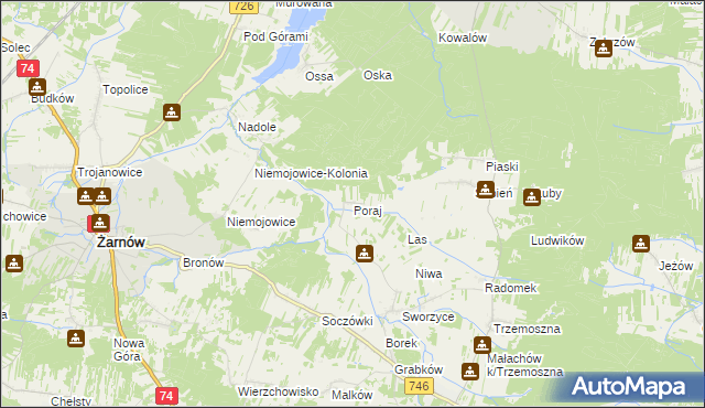 mapa Poraj gmina Końskie, Poraj gmina Końskie na mapie Targeo