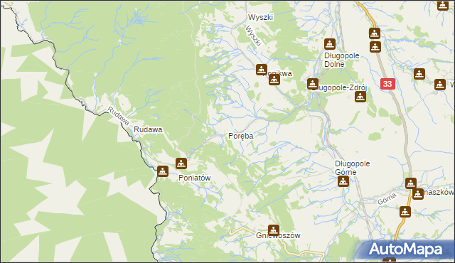 mapa Poręba gmina Bystrzyca Kłodzka, Poręba gmina Bystrzyca Kłodzka na mapie Targeo