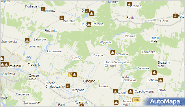 mapa Poręba gmina Gnojno, Poręba gmina Gnojno na mapie Targeo