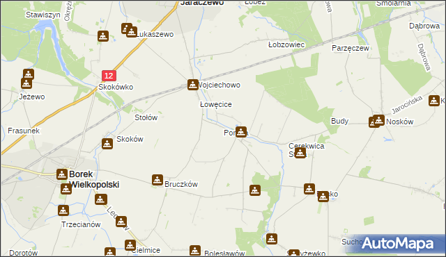 mapa Poręba gmina Jaraczewo, Poręba gmina Jaraczewo na mapie Targeo