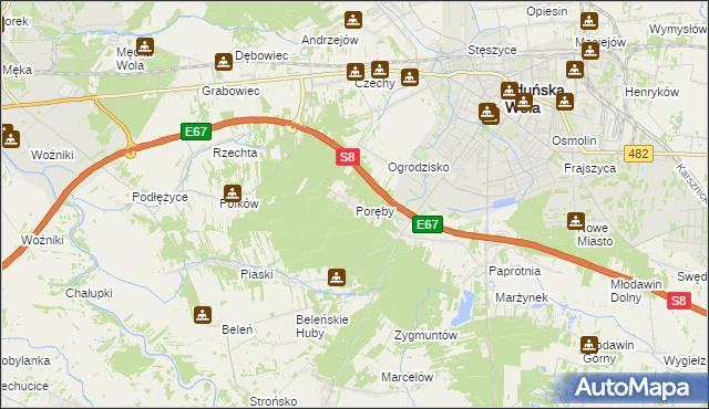 mapa Poręby gmina Zduńska Wola, Poręby gmina Zduńska Wola na mapie Targeo