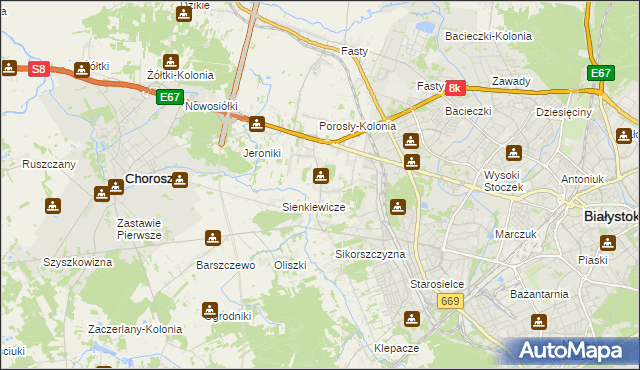 mapa Porosły, Porosły na mapie Targeo