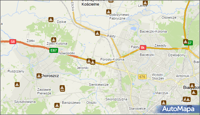 mapa Porosły-Kolonia, Porosły-Kolonia na mapie Targeo