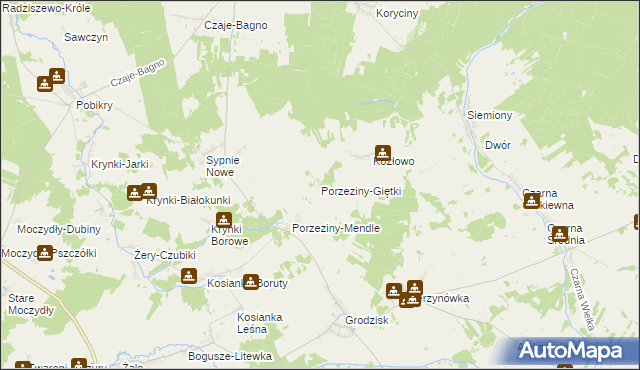 mapa Porzeziny-Giętki, Porzeziny-Giętki na mapie Targeo