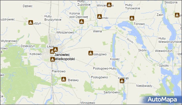 mapa Posługowo, Posługowo na mapie Targeo