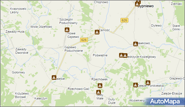 mapa Poświętne gmina Sypniewo, Poświętne gmina Sypniewo na mapie Targeo