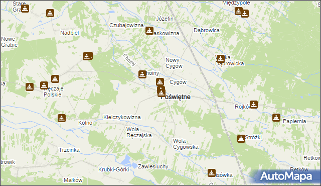 mapa Poświętne powiat wołomiński, Poświętne powiat wołomiński na mapie Targeo