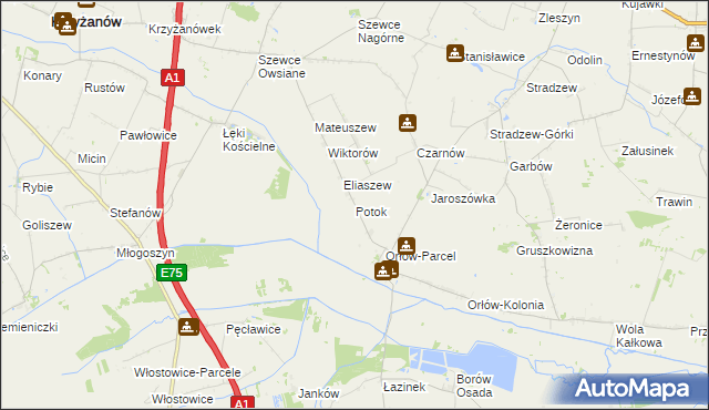 mapa Potok gmina Bedlno, Potok gmina Bedlno na mapie Targeo