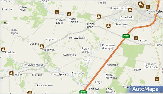 mapa Potok Wielki gmina Jędrzejów, Potok Wielki gmina Jędrzejów na mapie Targeo