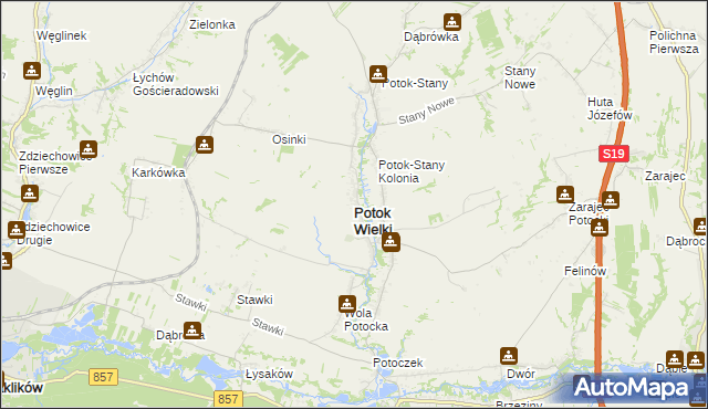 mapa Potok Wielki powiat janowski, Potok Wielki powiat janowski na mapie Targeo