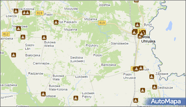 mapa Potoki gmina Wola Uhruska, Potoki gmina Wola Uhruska na mapie Targeo