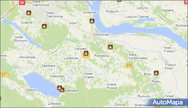 mapa Potrzebna, Potrzebna na mapie Targeo