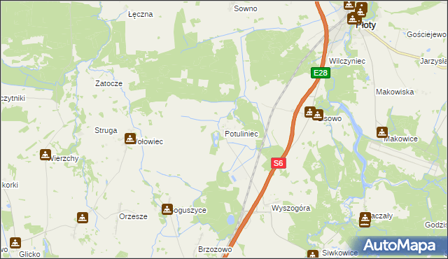 mapa Potuliniec, Potuliniec na mapie Targeo