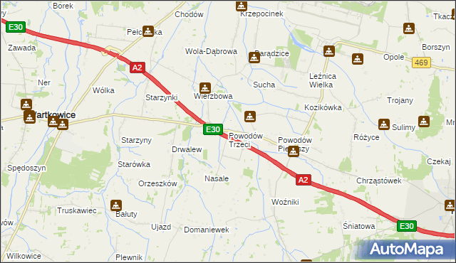 mapa Powodów Trzeci, Powodów Trzeci na mapie Targeo