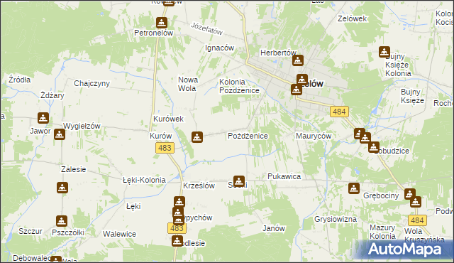 mapa Pożdżenice, Pożdżenice na mapie Targeo