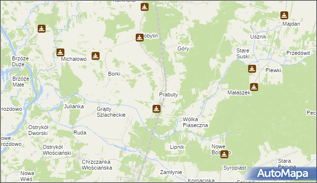 mapa Prabuty gmina Długosiodło, Prabuty gmina Długosiodło na mapie Targeo