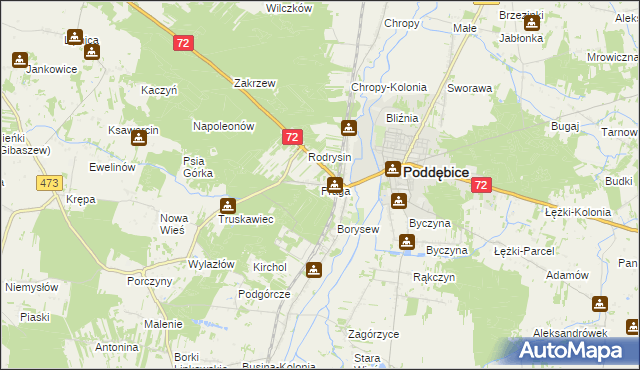 mapa Praga gmina Poddębice, Praga gmina Poddębice na mapie Targeo