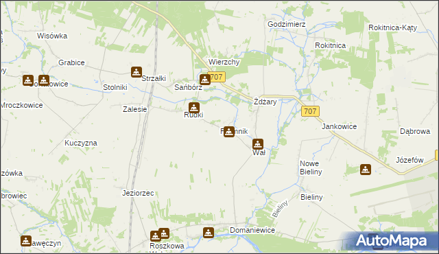 mapa Promnik gmina Nowe Miasto nad Pilicą, Promnik gmina Nowe Miasto nad Pilicą na mapie Targeo