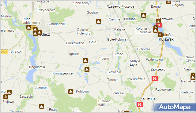 mapa Prosno gmina Chodecz, Prosno gmina Chodecz na mapie Targeo