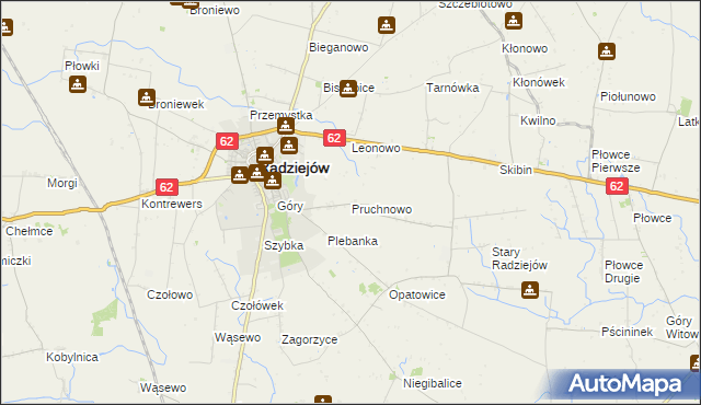 mapa Pruchnowo gmina Radziejów, Pruchnowo gmina Radziejów na mapie Targeo
