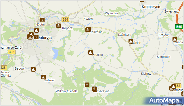 mapa Prusice gmina Złotoryja, Prusice gmina Złotoryja na mapie Targeo