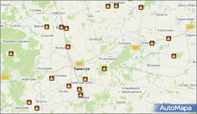 mapa Prusinowice gmina Świercze, Prusinowice gmina Świercze na mapie Targeo