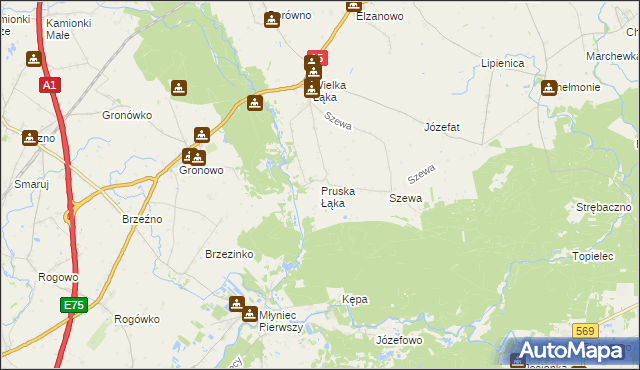 mapa Pruska Łąka, Pruska Łąka na mapie Targeo