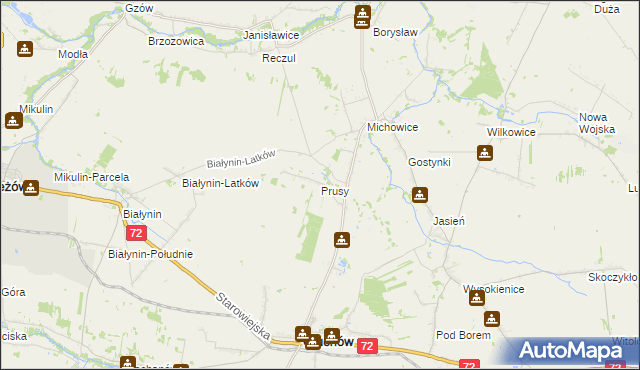 mapa Prusy gmina Głuchów, Prusy gmina Głuchów na mapie Targeo