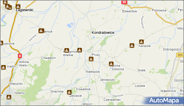 mapa Prusy gmina Kondratowice, Prusy gmina Kondratowice na mapie Targeo