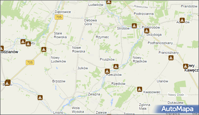 mapa Pruszków gmina Skierniewice, Pruszków gmina Skierniewice na mapie Targeo