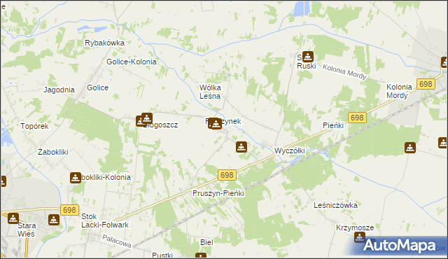 mapa Pruszyn gmina Siedlce, Pruszyn gmina Siedlce na mapie Targeo