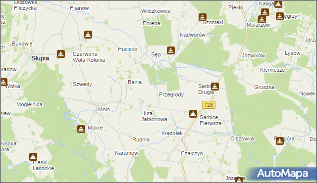 mapa Przegrody gmina Łopuszno, Przegrody gmina Łopuszno na mapie Targeo