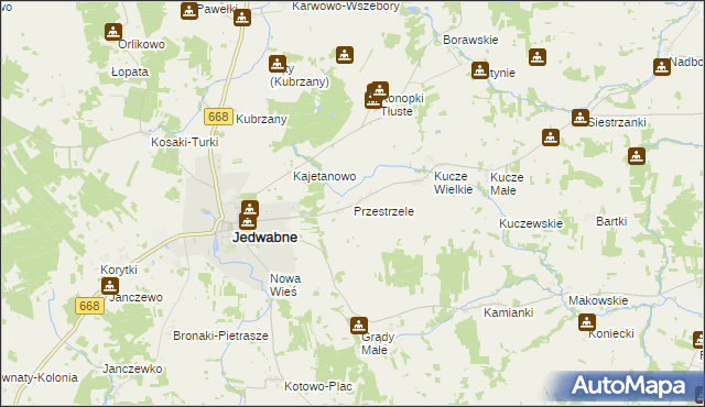 mapa Przestrzele gmina Jedwabne, Przestrzele gmina Jedwabne na mapie Targeo