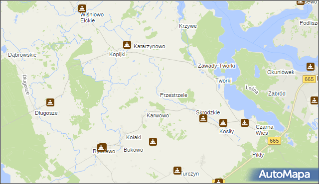 mapa Przestrzele gmina Rajgród, Przestrzele gmina Rajgród na mapie Targeo