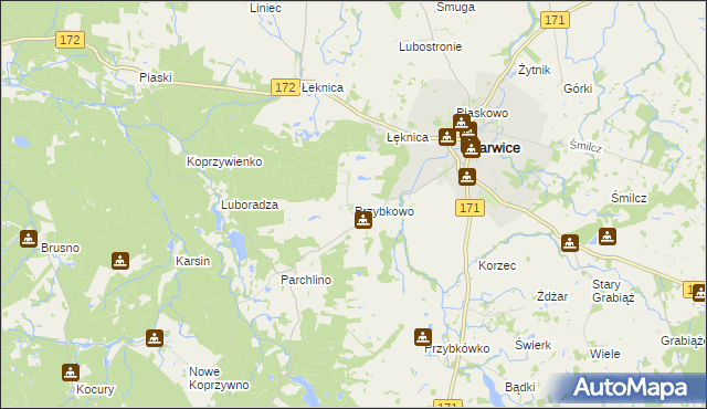 mapa Przybkowo gmina Barwice, Przybkowo gmina Barwice na mapie Targeo