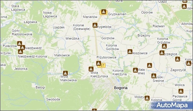 mapa Przyborowice gmina Bogoria, Przyborowice gmina Bogoria na mapie Targeo