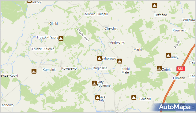 mapa Przyborowo gmina Grabowo, Przyborowo gmina Grabowo na mapie Targeo