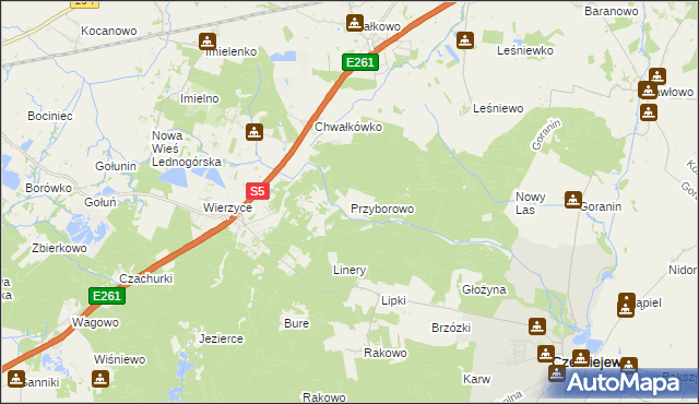 mapa Przyborowo gmina Łubowo, Przyborowo gmina Łubowo na mapie Targeo