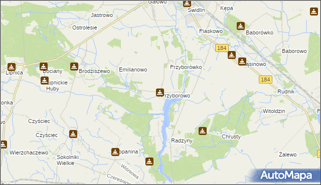mapa Przyborowo gmina Szamotuły, Przyborowo gmina Szamotuły na mapie Targeo