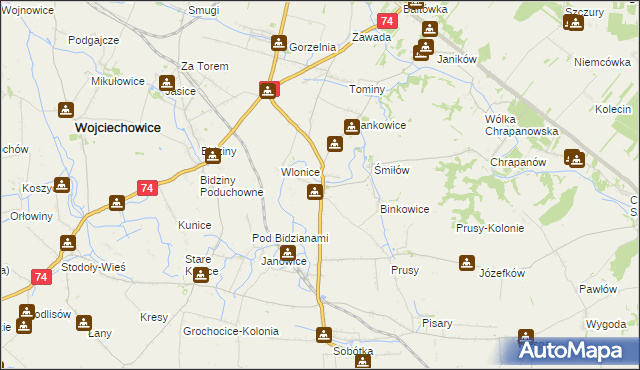 mapa Przybysławice gmina Ożarów, Przybysławice gmina Ożarów na mapie Targeo