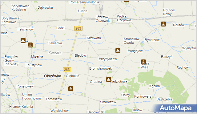 mapa Przybyszew gmina Olszówka, Przybyszew gmina Olszówka na mapie Targeo