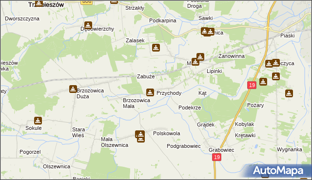 mapa Przychody gmina Międzyrzec Podlaski, Przychody gmina Międzyrzec Podlaski na mapie Targeo
