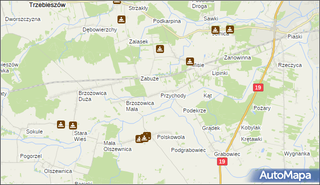 mapa Przychody gmina Międzyrzec Podlaski, Przychody gmina Międzyrzec Podlaski na mapie Targeo