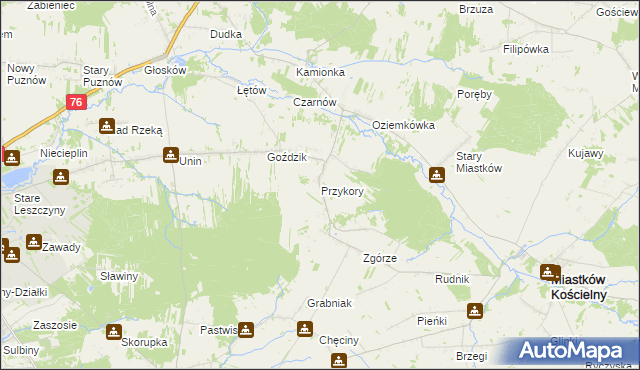 mapa Przykory gmina Miastków Kościelny, Przykory gmina Miastków Kościelny na mapie Targeo