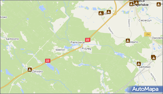 mapa Przyłęg gmina Strzelce Krajeńskie, Przyłęg gmina Strzelce Krajeńskie na mapie Targeo