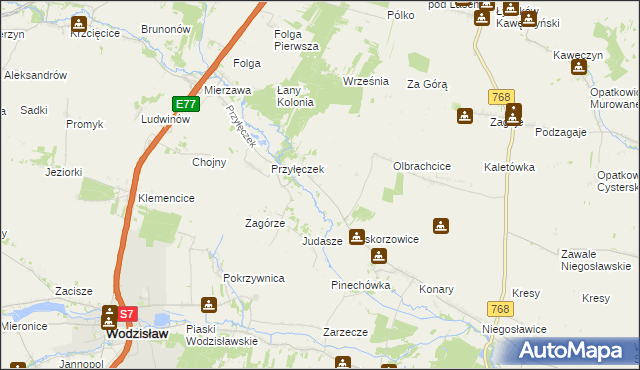 mapa Przyłęk gmina Wodzisław, Przyłęk gmina Wodzisław na mapie Targeo