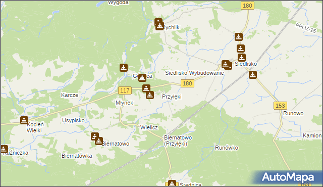 mapa Przyłęki gmina Trzcianka, Przyłęki gmina Trzcianka na mapie Targeo